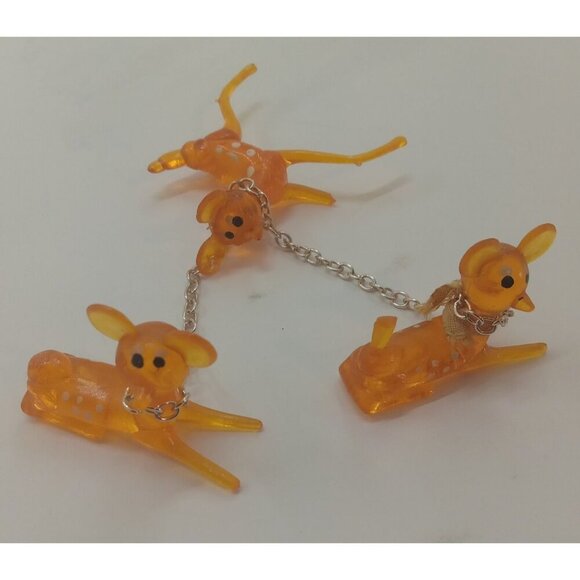 1970s Orange Lucite Deer Figurine Polka Dot Chain Retro Kitsch Damaged - Picture 1 of 7